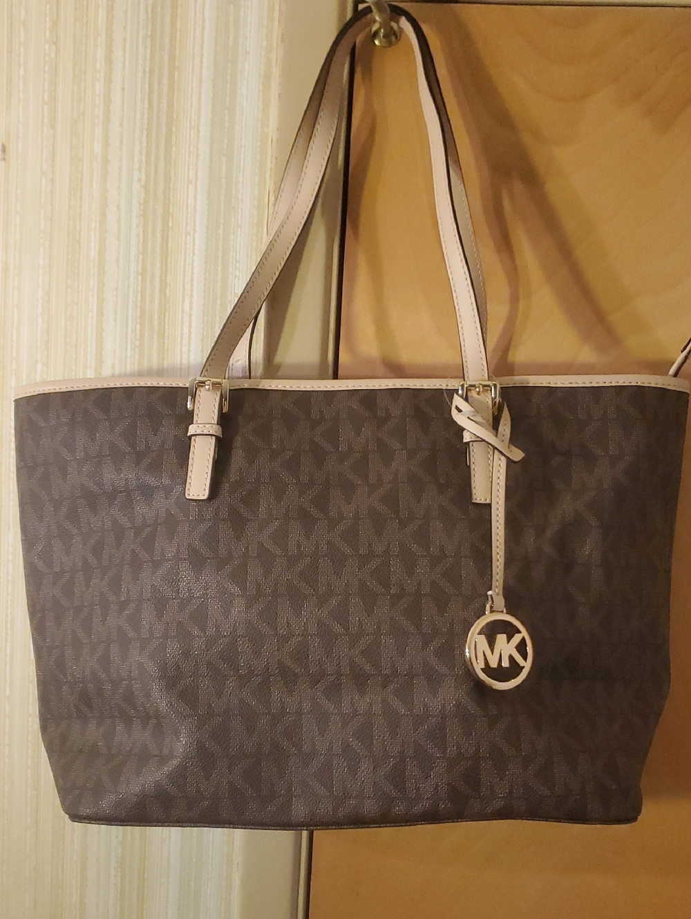 Michael Kors Brown Logo Tote Bag with Tan Trim NWNT